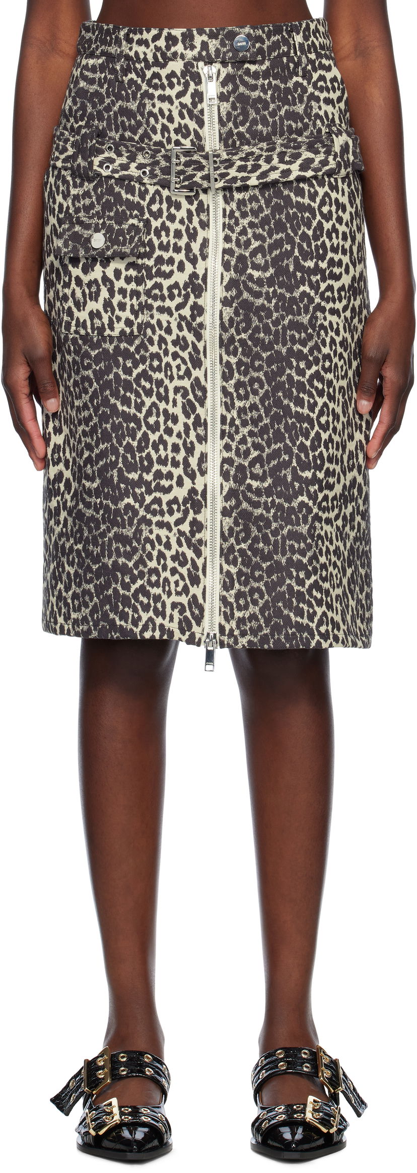 Suknja GANNI Ganni Cotton Tweed Midi Skirt with Belt Bež | W0236