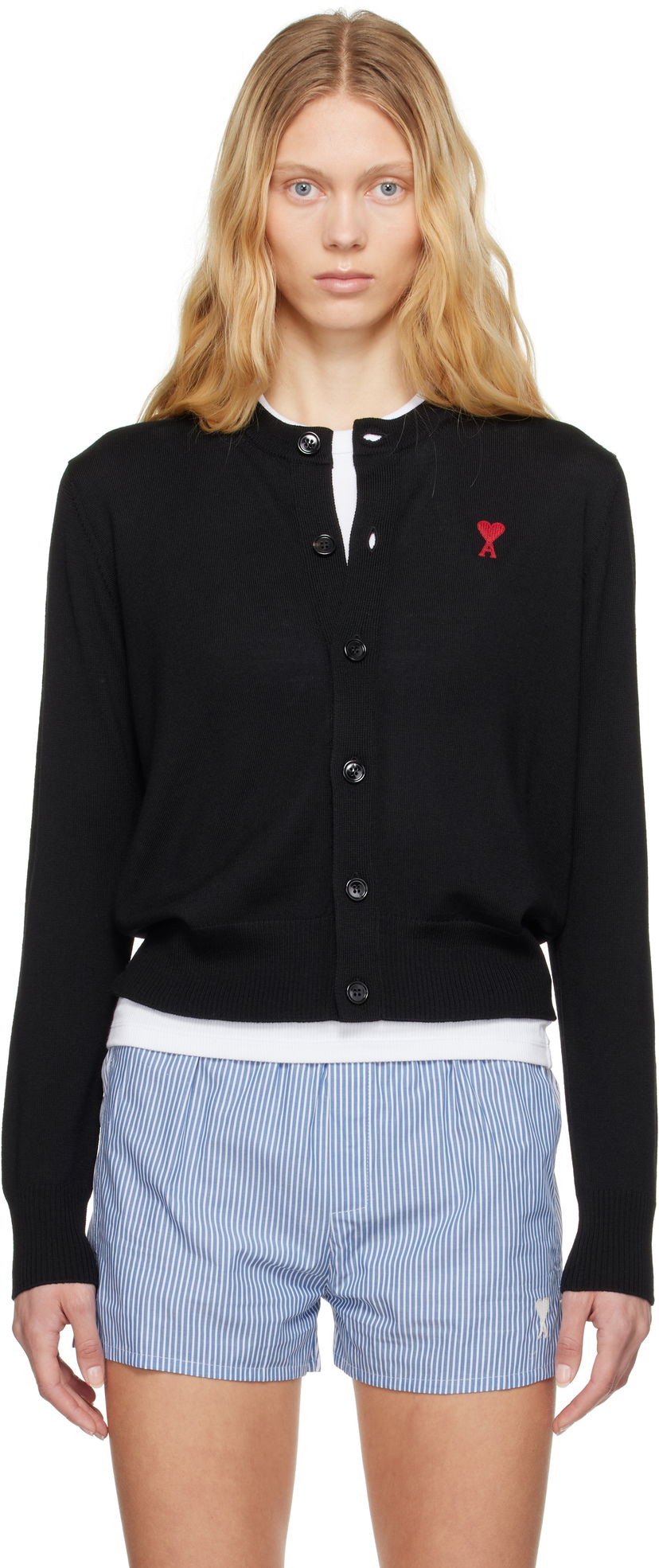 Džemper AMI AMI Paris Wool Ami de Coeur Cardigan Crna | FKC211.KN0025