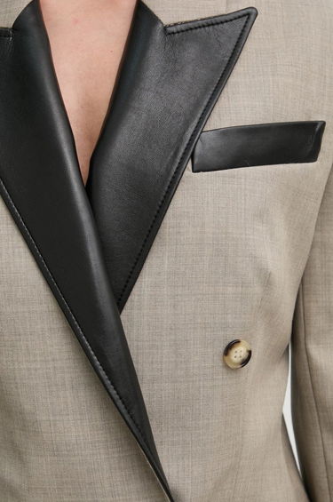 Jakna Nanushka Double Breasted Blazer with Faux Leather Trim Bež | NW24FWJK36770, 4