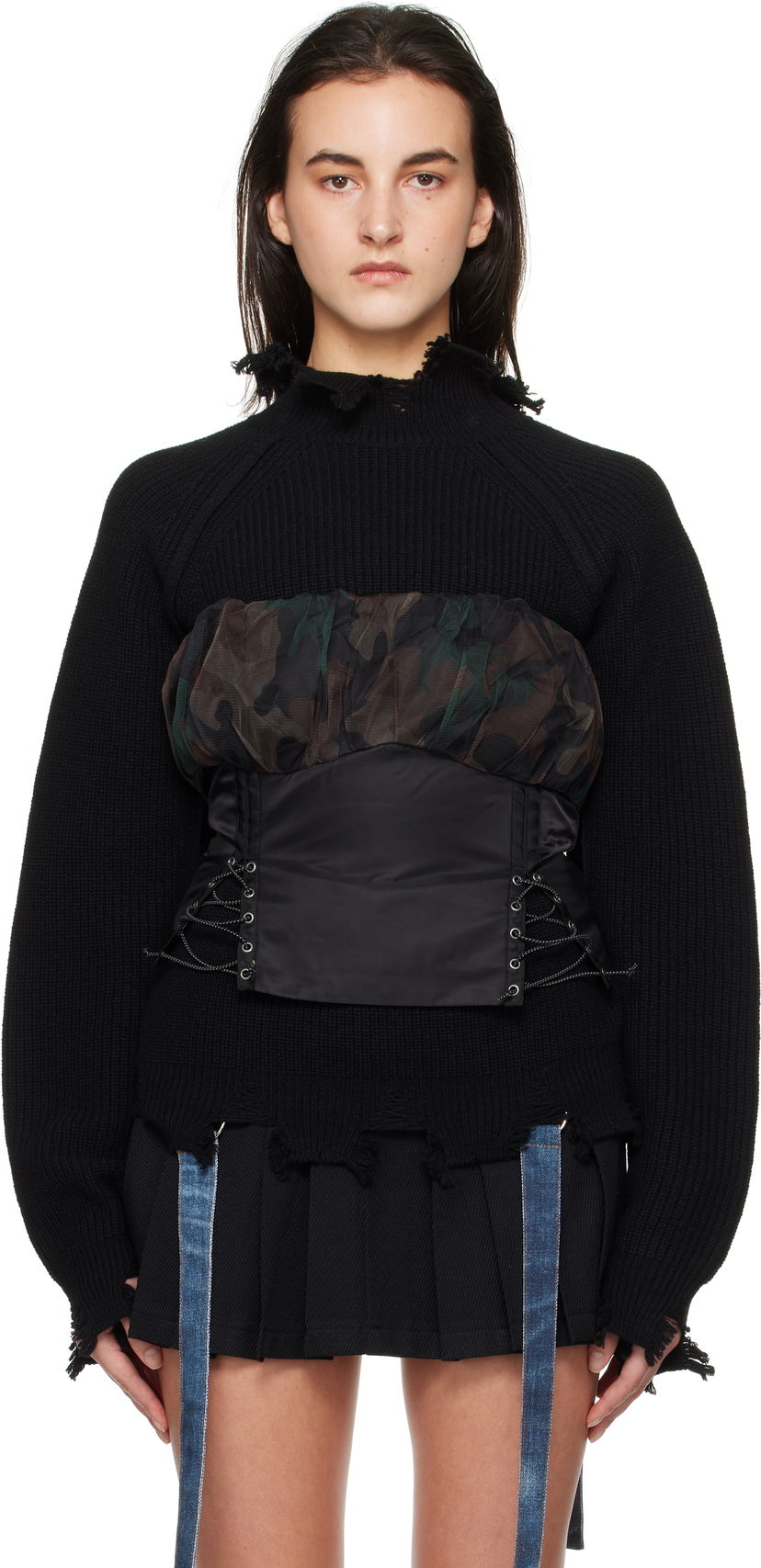 Džemper Andersson Bell Shirred Crop Bustier Top Crna | atb1190w