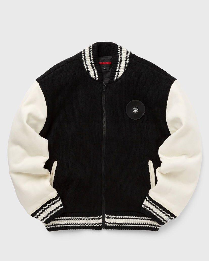 Bomber jakna Pleasures Smoke Knitted Varsity Jacket Crna | P23W035-BLACK
