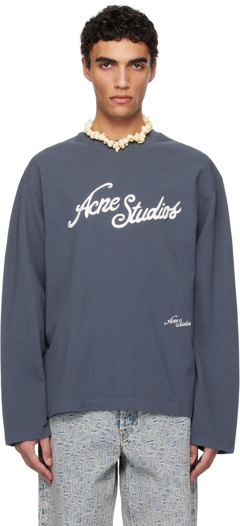 Džemper Acne Studios Acne Studios Logo Long Sleeve T-Shirt Plava | CL0339-