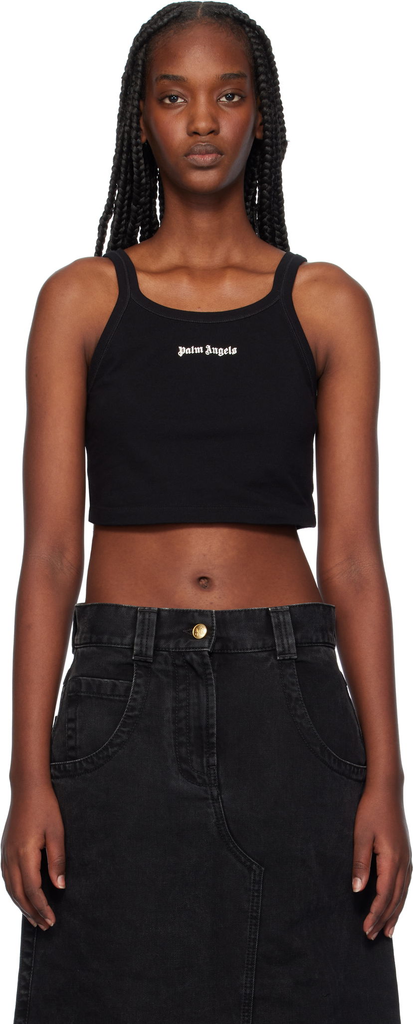 Majica bez rukava Palm Angels Tank Top Logo Crna | PWAD060C99FAB0021003