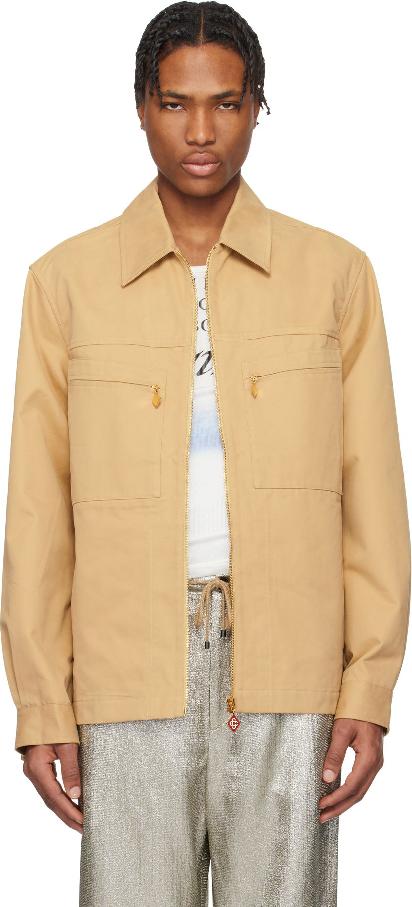 Jakna Casablanca Casablanca Zip-Up Jacket Bež | MS25-JK-341-01