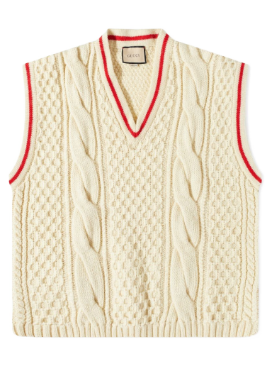 Prsluk Gucci Cable Knit Wool Vest Bež | 673687-XKB22-9118