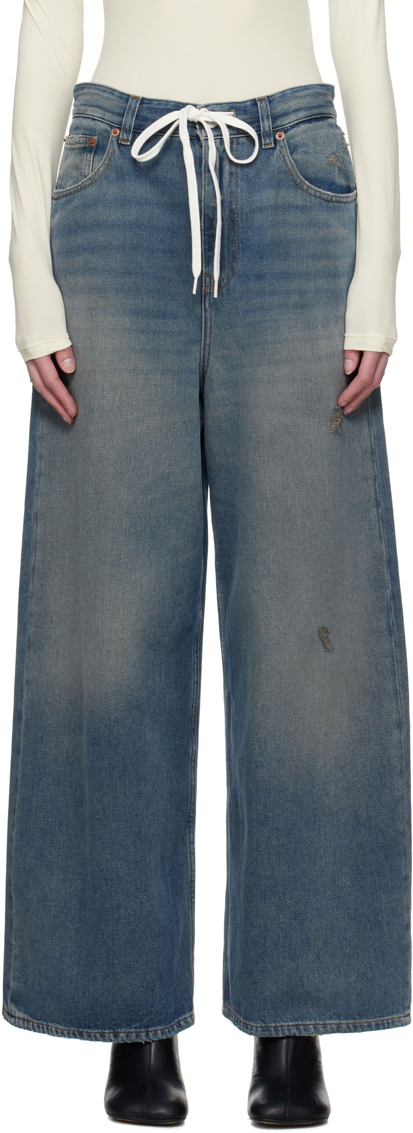 Jeans Maison Margiela MM6 Maison Margiela Drawstring Wide-Leg Jeans Plava | S52LA0246 M30017