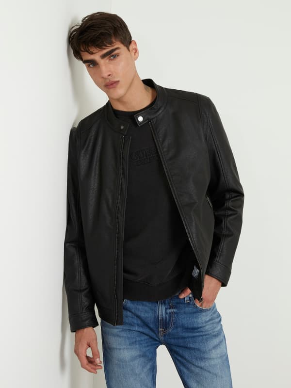 Jakna GUESS Faux Leather Biker Jacket Crna | M4RL08WFW30