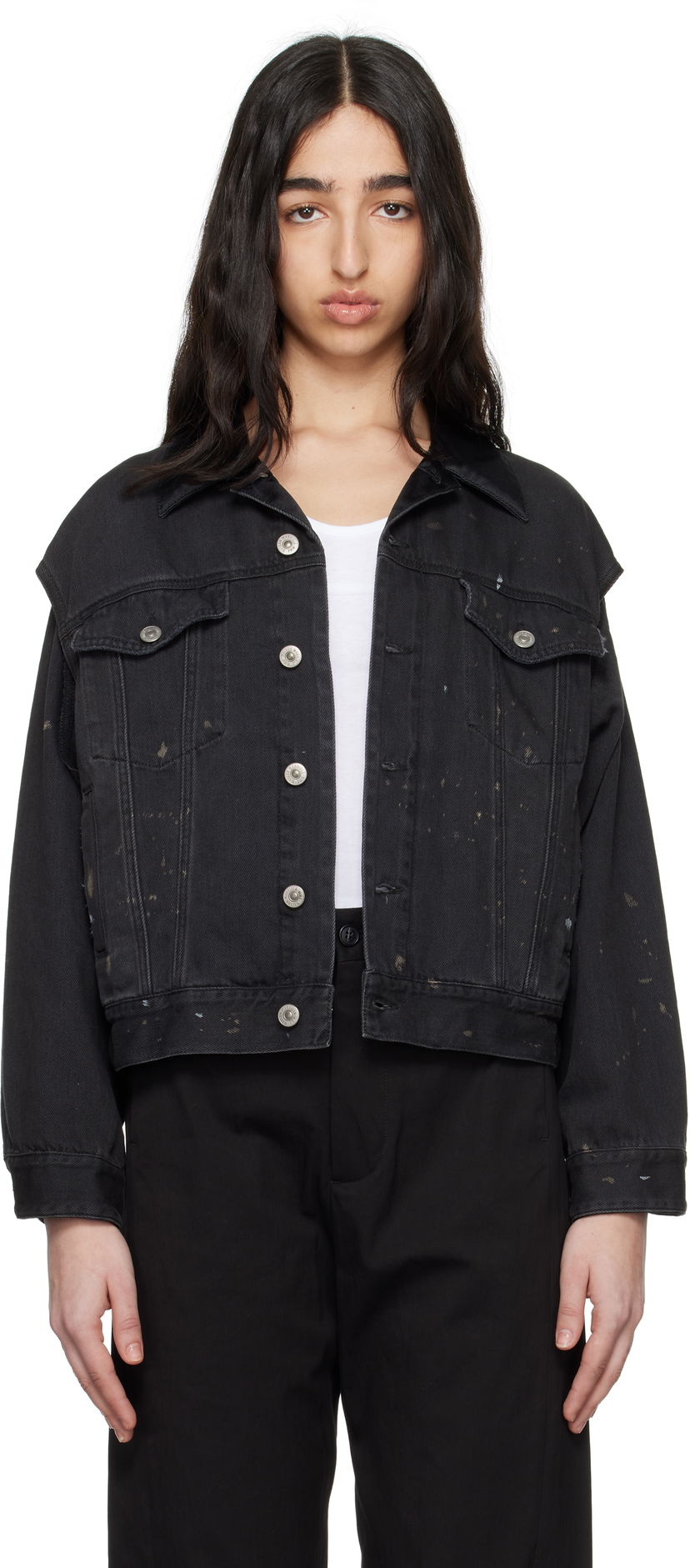Jakna Maison Margiela MM6 Maison Margiela Splatter Effect Denim Jacket Crna | S62AN0150 M30011