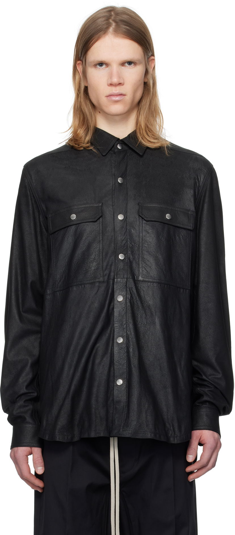 Košulja Rick Owens Rick Owens Hollywood Megablister Lamb Leather Overshirt Crna | RU01E5729 LBA