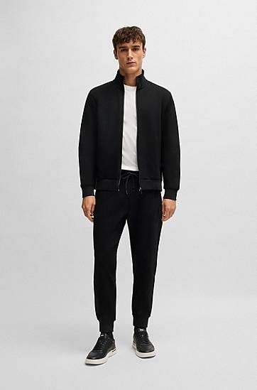 Džemper BOSS Regular-Fit Stretch Cotton Zip-Up Sweatshirt Crna | 50532755, 1