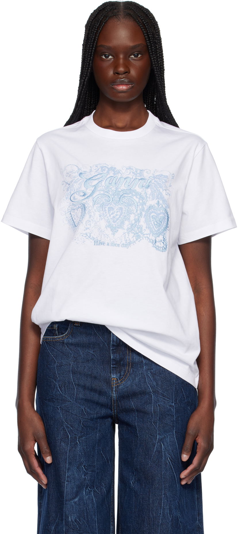Majica kratkih rukava GANNI GANNI Jersey Tattoo Lace T-Shirt Bijela | T4158