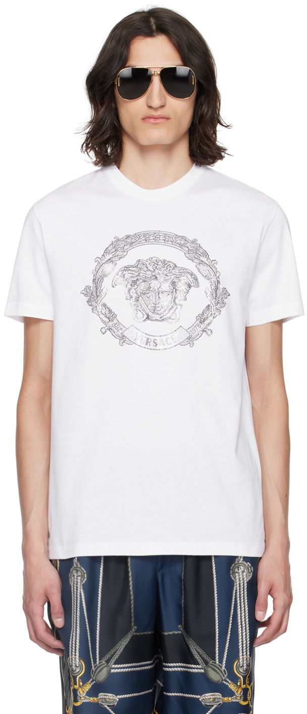 Majica kratkih rukava Versace White Medusa Cartouche T-Shirt Bijela | 1013944_1A10848