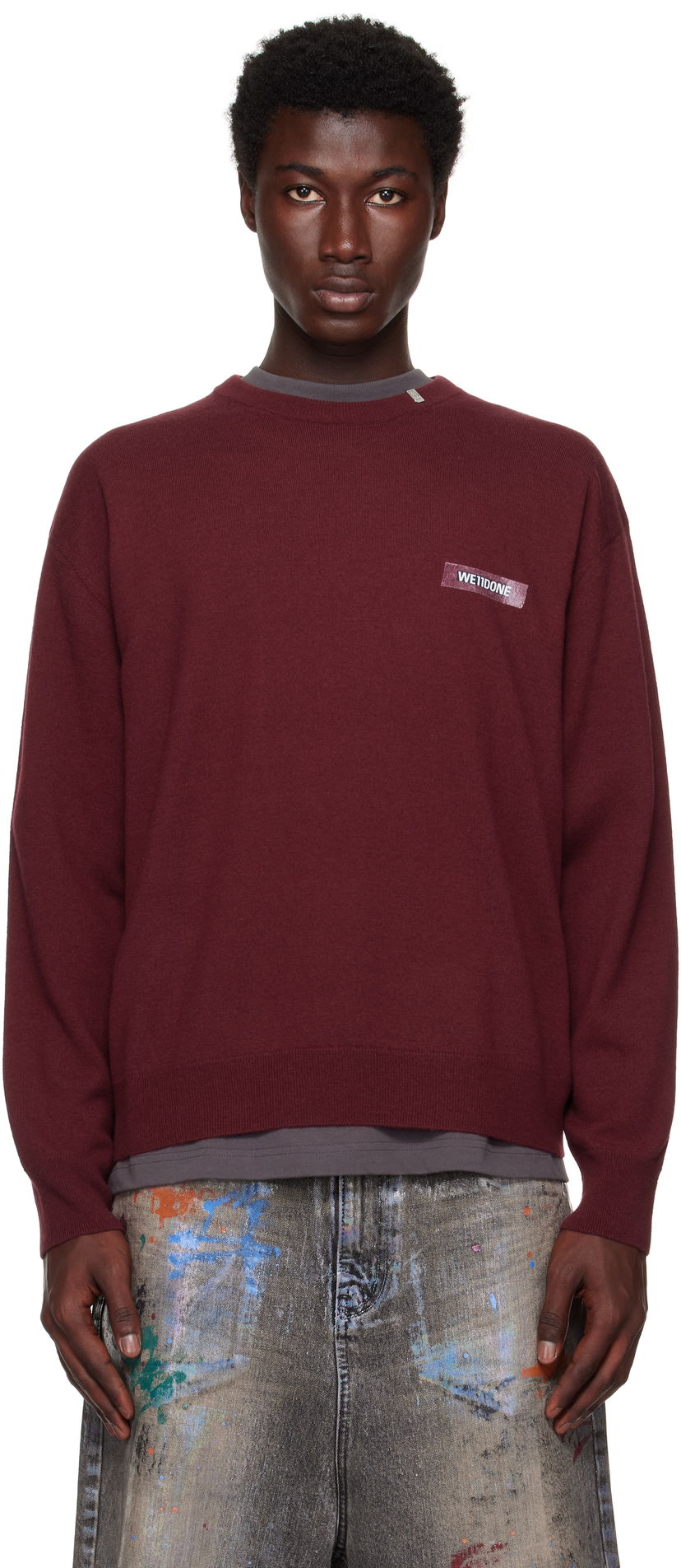 Džemper We11done We11done Logo Knit Pullover Sweater Tamnocrvena | WD-KO2-25-651-U-WN