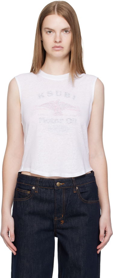 Majica bez rukava Ksubi Ksubi Motor Oil Moss Cropped Tank Top Bijela | WFA25TA003, 0