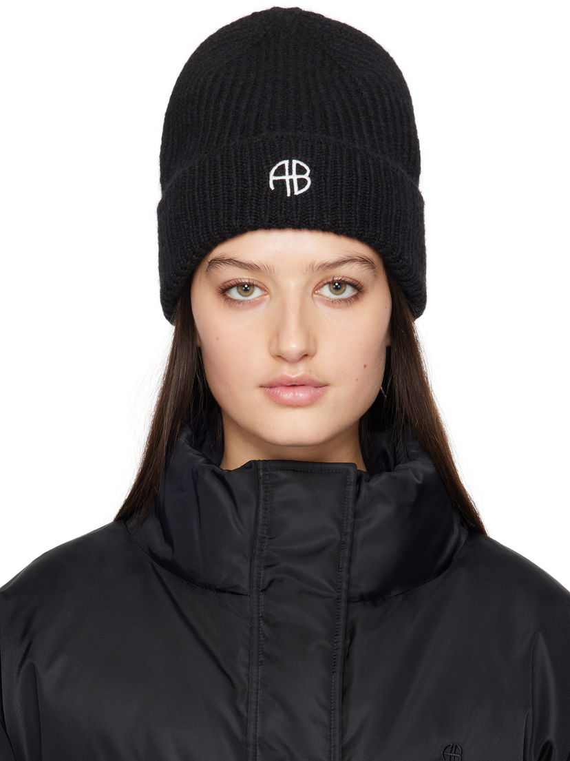 Kapica Anine Bing Anine Bing Elia Ribbed Knit Beanie Crna | A-12-10511-BLK1