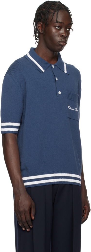 Polo majica Balmain Cotton-Blend Knit Polo Shirt Plava | EH1GB046KF96, 1