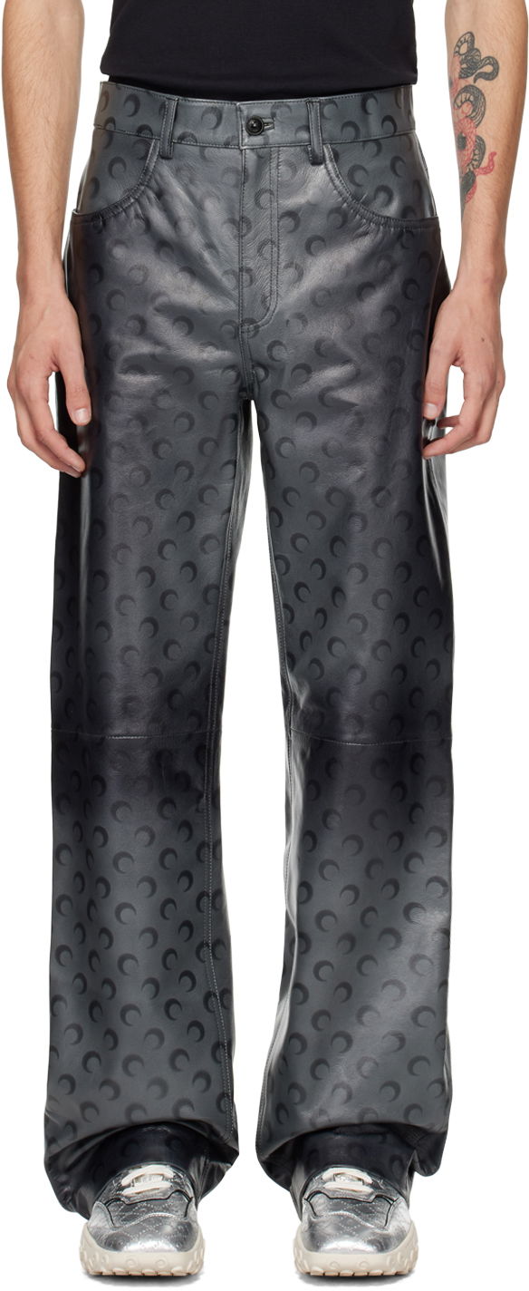 Hlače Marine Serre Marine Serre Moon Airbrushed Leather Pants Crna | MPA013A CLEA0050