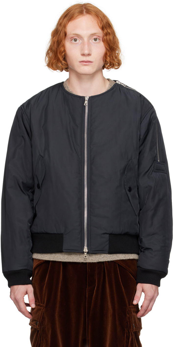 Bomber jakna Dries Van Noten Navy Collarless Bomber Jacket Crna | 242-020527-9196
