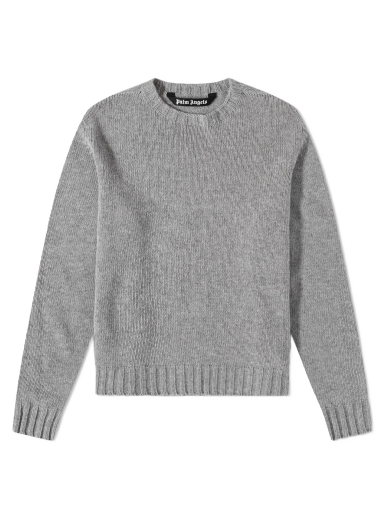 Džemper Palm Angels Curved Logo Crew Knit Melange Grey/White Siva | PMHE027C99KNI0010801