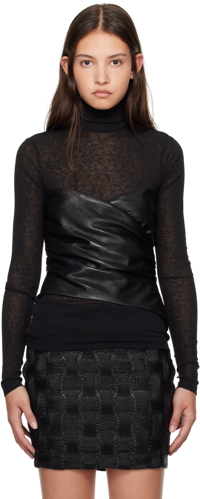 Džemper Nanushka Nanushka Kynlee Vegan Leather Turtleneck Top Crna | NW24FWTP33600