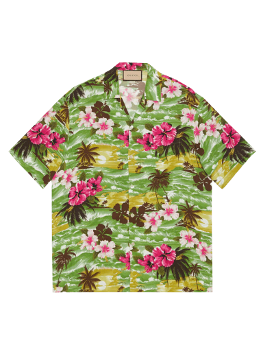 Košulja Gucci Printed Bowling Shirt Zelena | 694124 ZAJST 3824