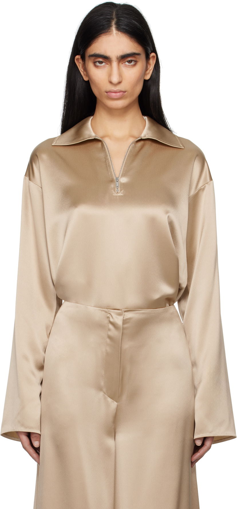 Košulja Nanushka Nanushka Mencia Satin Blouse Bež | NW25RSTP02272
