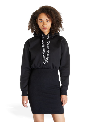 Dukserice CALVIN KLEIN Logo Tape Hooded Sweatshirt Dress Crna | J20J221991 BEH