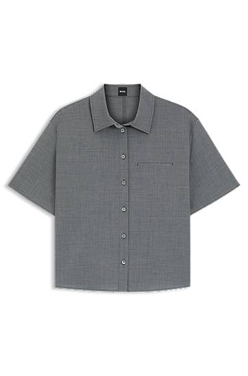 Košulja BOSS Cropped Virgin Wool Blouse Siva | 50541991