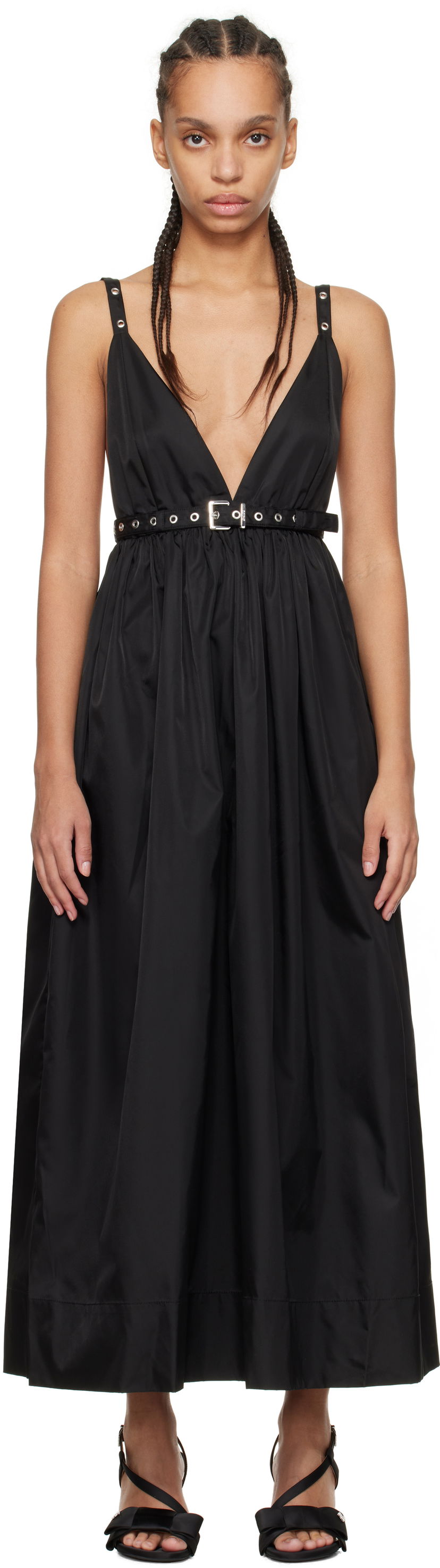 Haljina GANNI GANNI Duchesse Nylon Strap Maxi Dress Crna | W0030