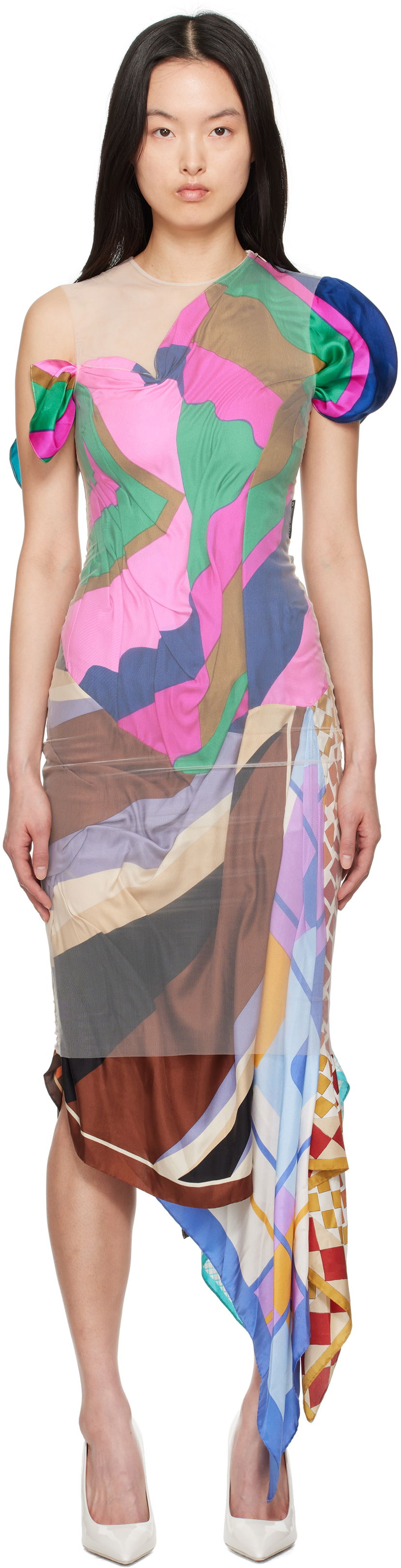Haljina Marine Serre Marine Serre Regenerated Silk Scarves Fitted Maxi Dress Višebojno | WDR330A UWOV0028