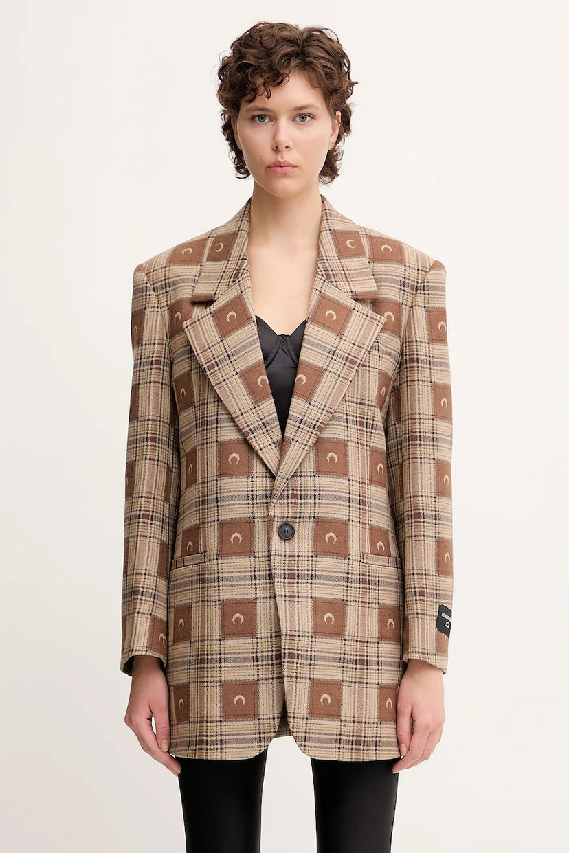 Jakna Marine Serre Marine Serre Moon Checks Jacquard Boxy Blazer Smeđa | UJA066A.CWOV0064
