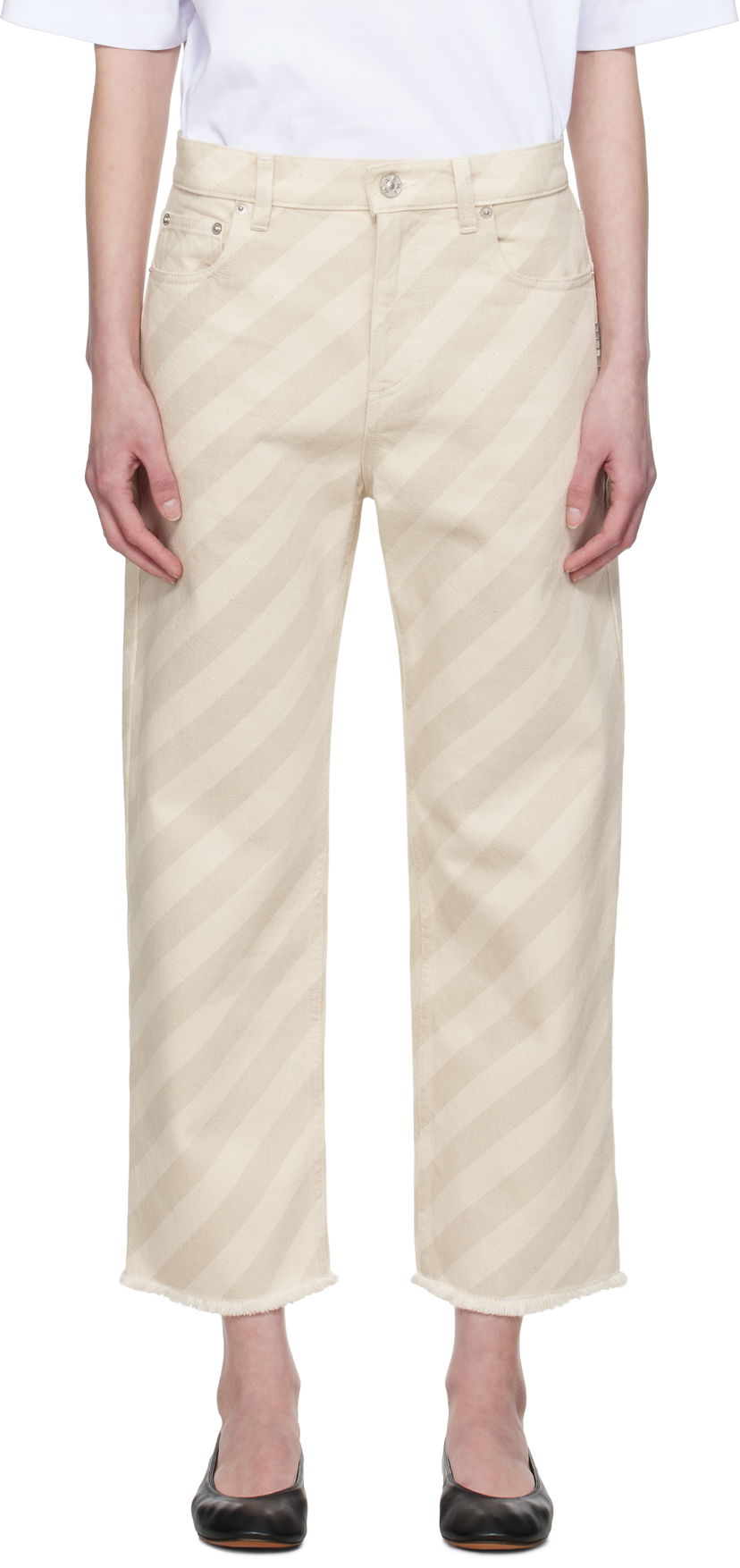 Jeans Marni Marni 5-Pocket Striped Cropped Jeans Bež | PAJD0425Y0 USCX37