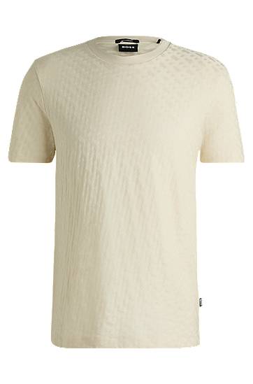 Majica kratkih rukava BOSS BOSS Monogram-Jacquard Mercerized Cotton T-Shirt Bež | 50537131