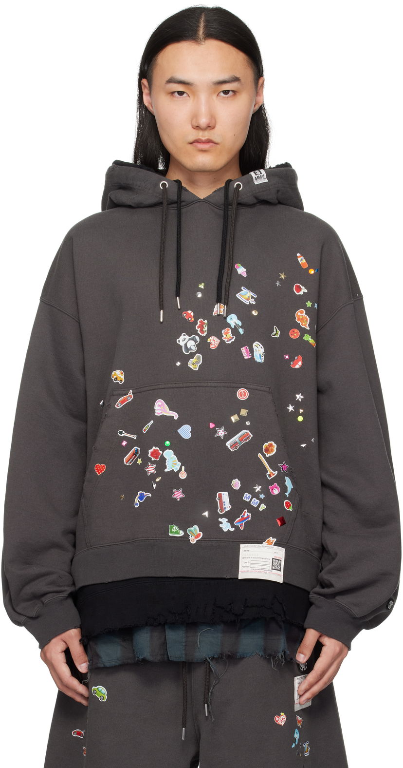 Dukserice Maison MIHARA YASUHIRO Maison MIHARA YASUHIRO Triple Layered Graphic Hoodie Siva | A14HD551
