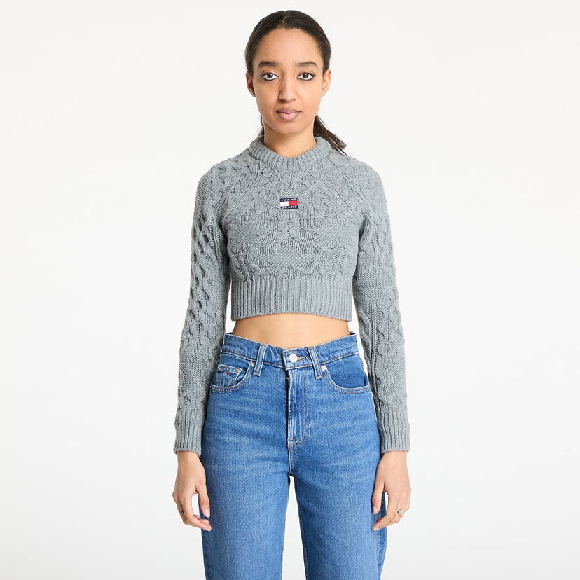 Džemper Tommy Hilfiger Tommy Jeans Badge Star Cable Cropped Sweater Siva | DW0DW19882 P6N