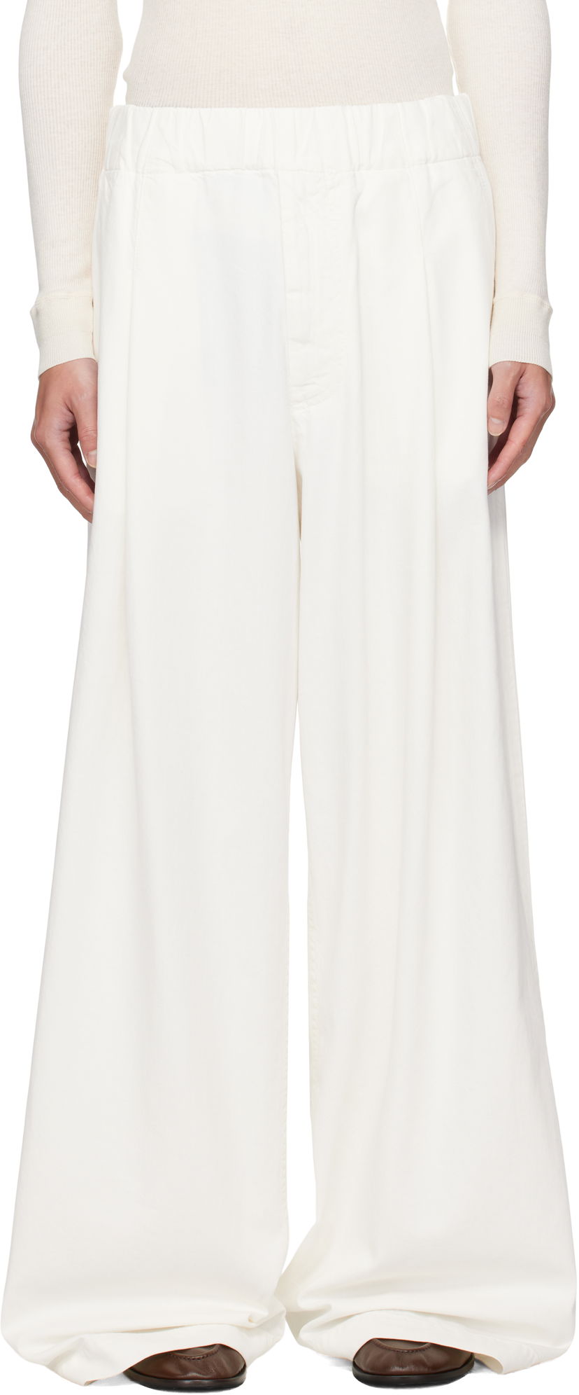 Hlače i traperice Dries Van Noten Dries Van Noten Drawstring Wide-Leg Pants Bijela | 252-020926-2382