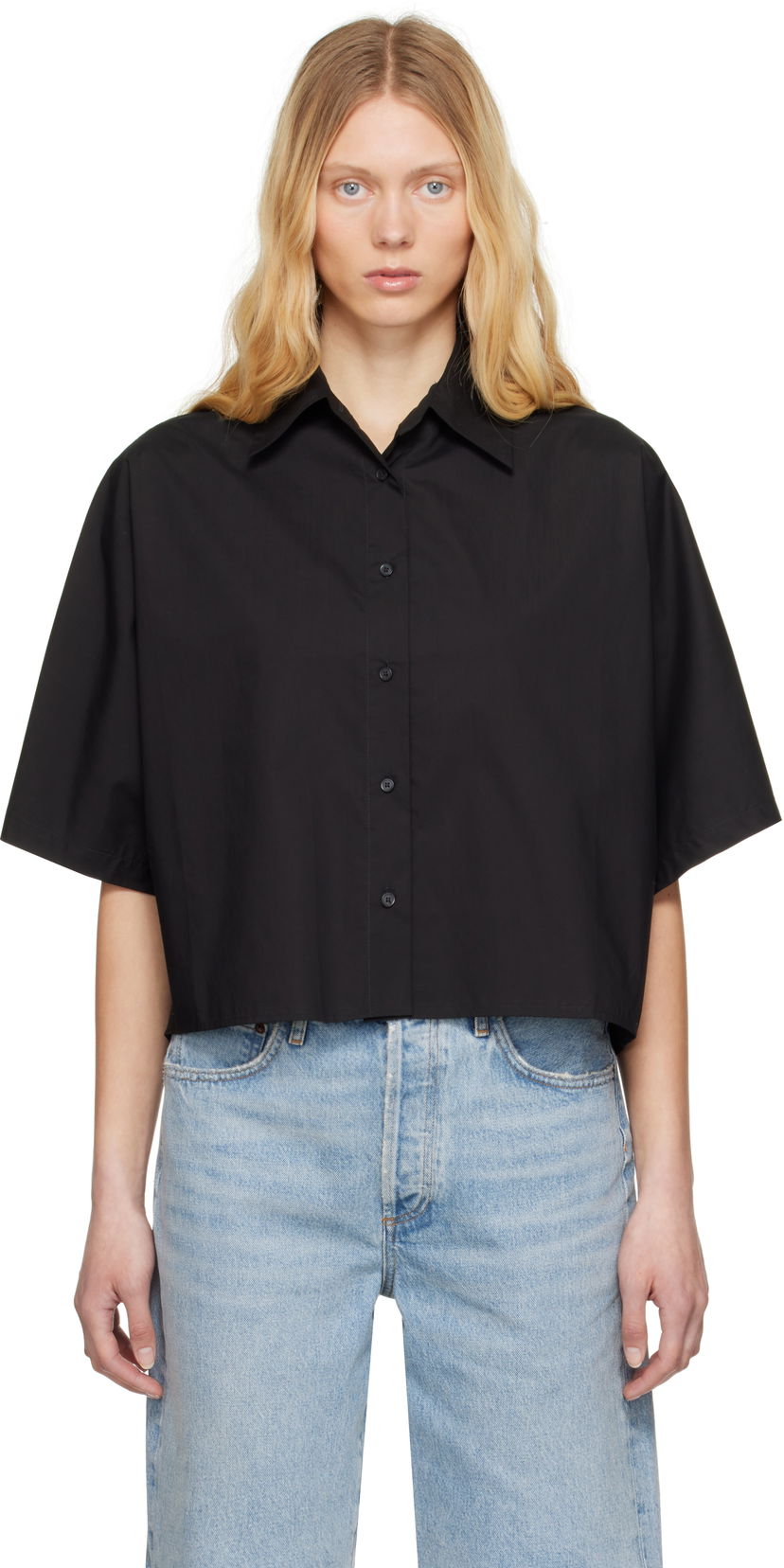Košulja AGOLDE AGOLDE Merrin Cropped Short Sleeve Shirt Crna | A7353-1769