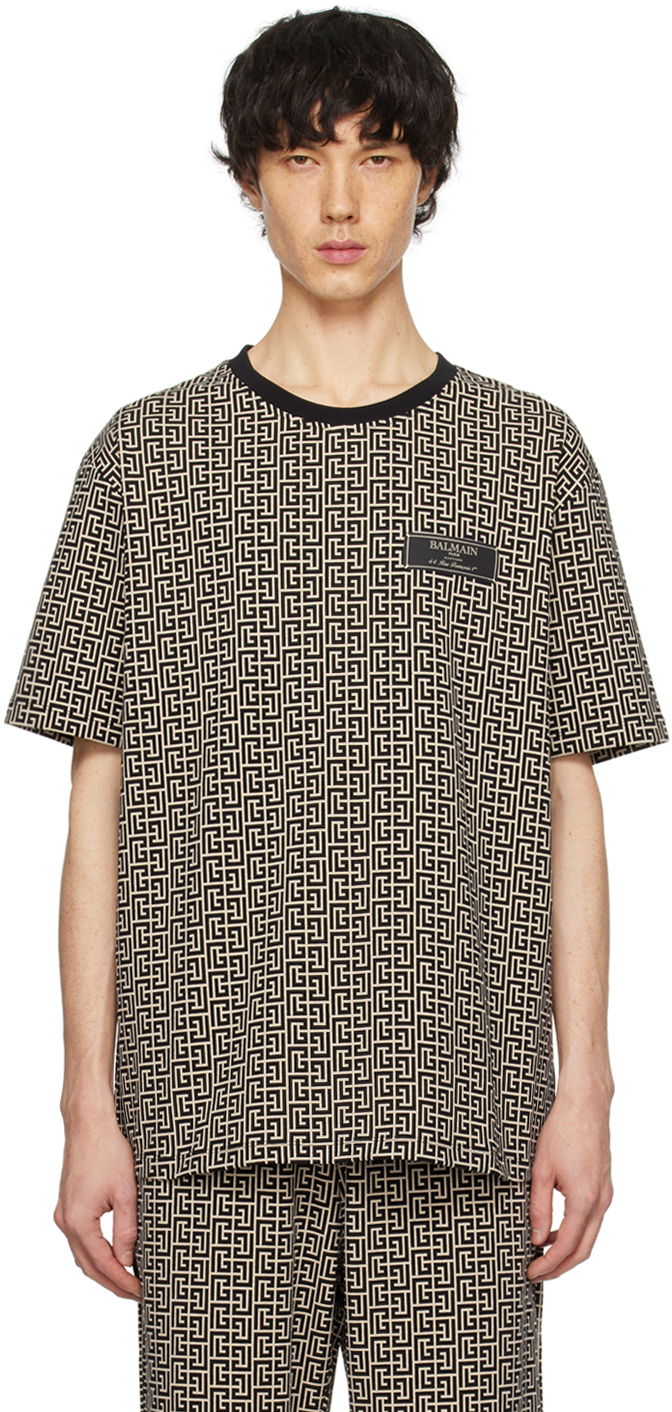 Majica kratkih rukava Balmain Monogram T-Shirt Crna | CH1EG000JC97