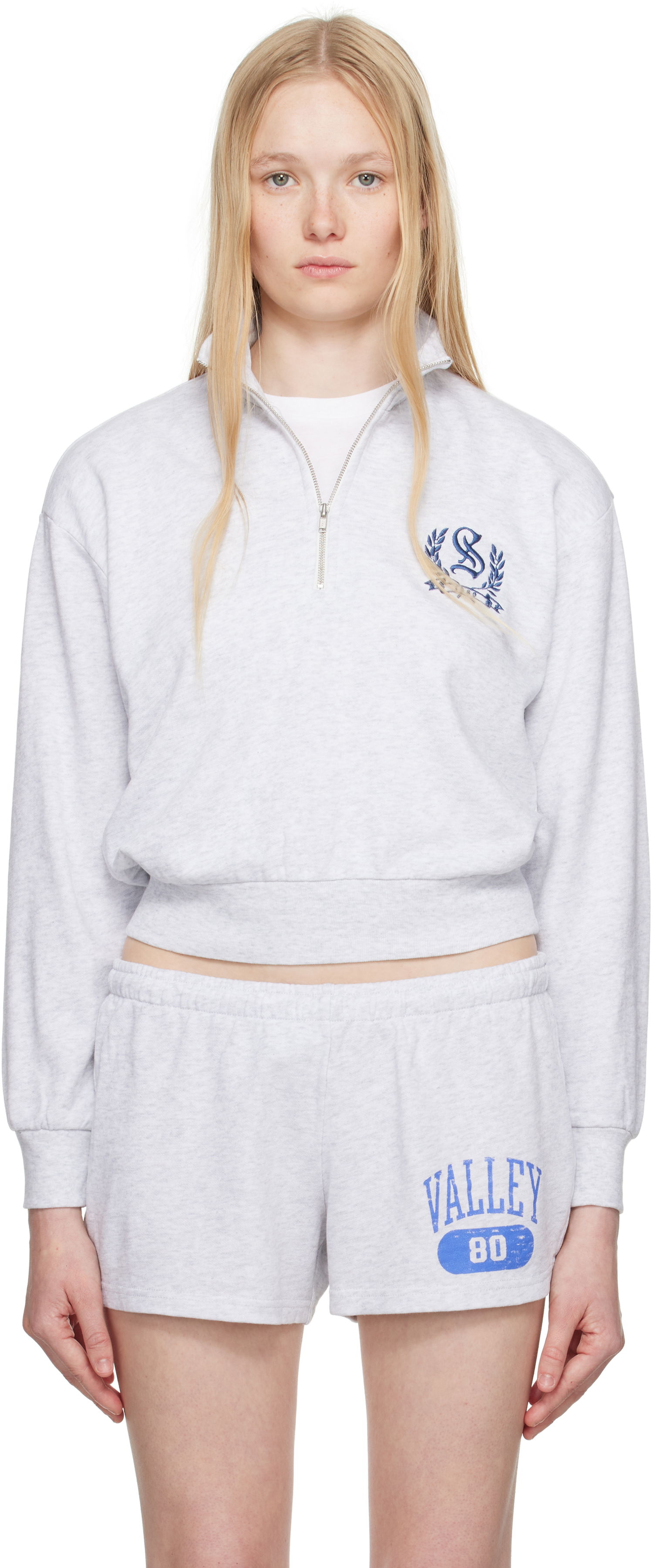 Džemper SKIMS SKIMS Lightweight Fleece Shrunken Quarter Zip Sweatshirt Siva | PL-PLO-8155W, 0