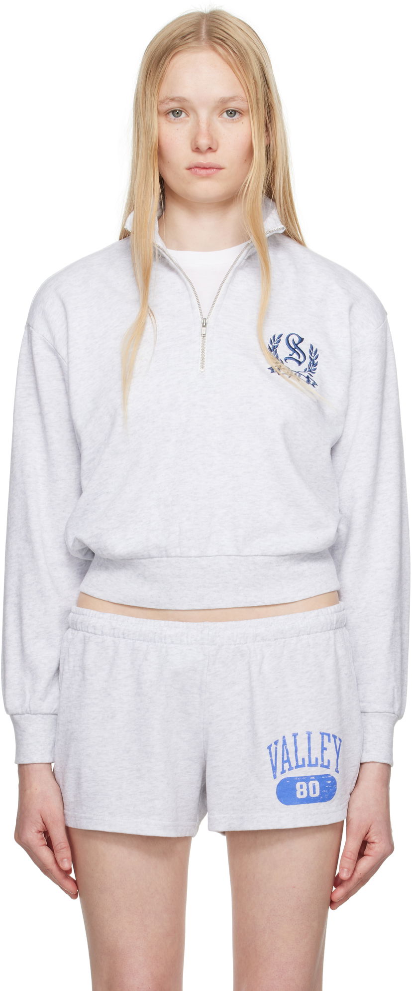 Džemper SKIMS SKIMS Lightweight Fleece Shrunken Quarter Zip Sweatshirt Siva | PL-PLO-8155W
