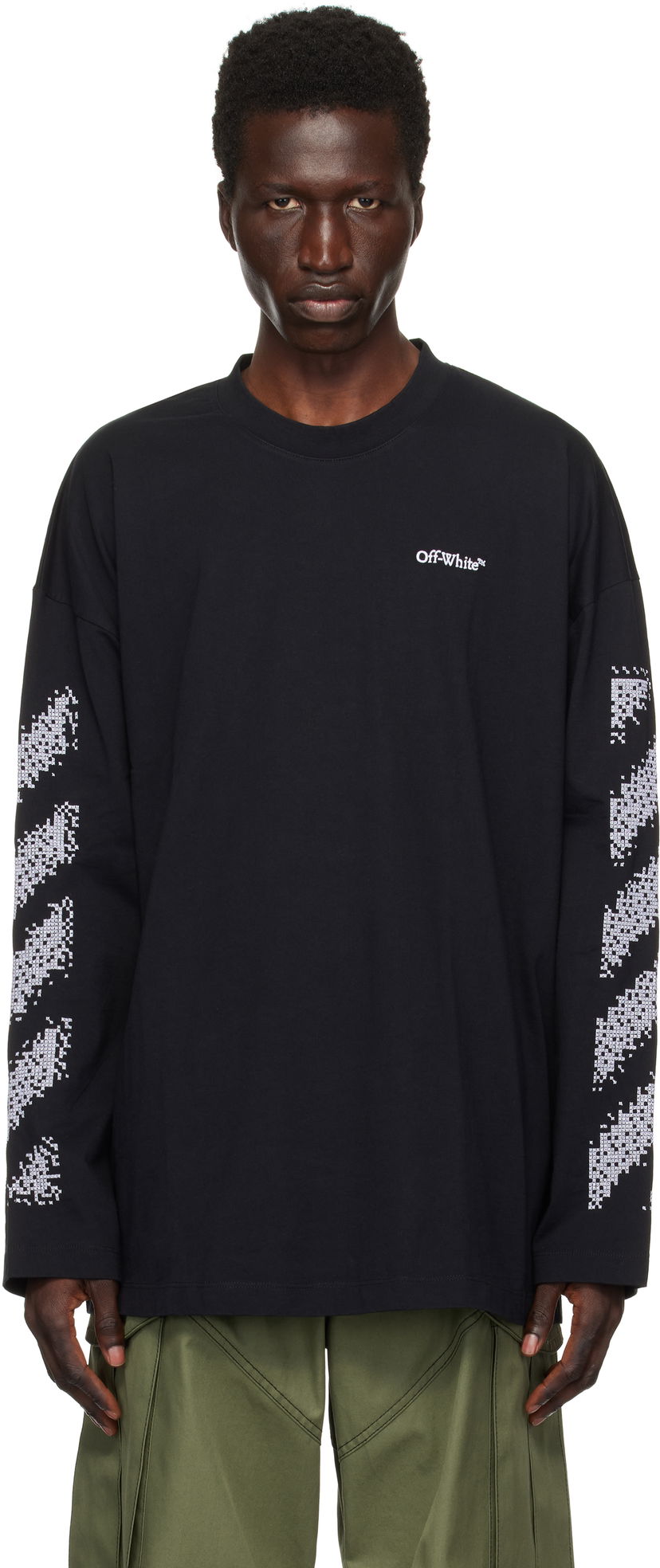 Majica kratkih rukava Off-White Pixel Diag Long Sleeve T-shirt Crna | OMAB091F24JER0051001
