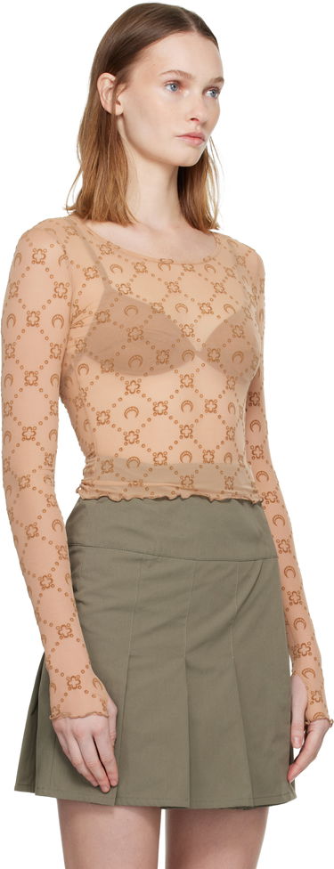Crop top Marine Serre Moonogram Mesh Flock Long Sleeve Cropped Top Bež | WTS012S CJER0005, 1
