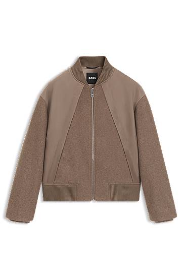 Bomber jakna BOSS BOSS Mixed-Fabric Bomber Jacket Smeđa | 50543411