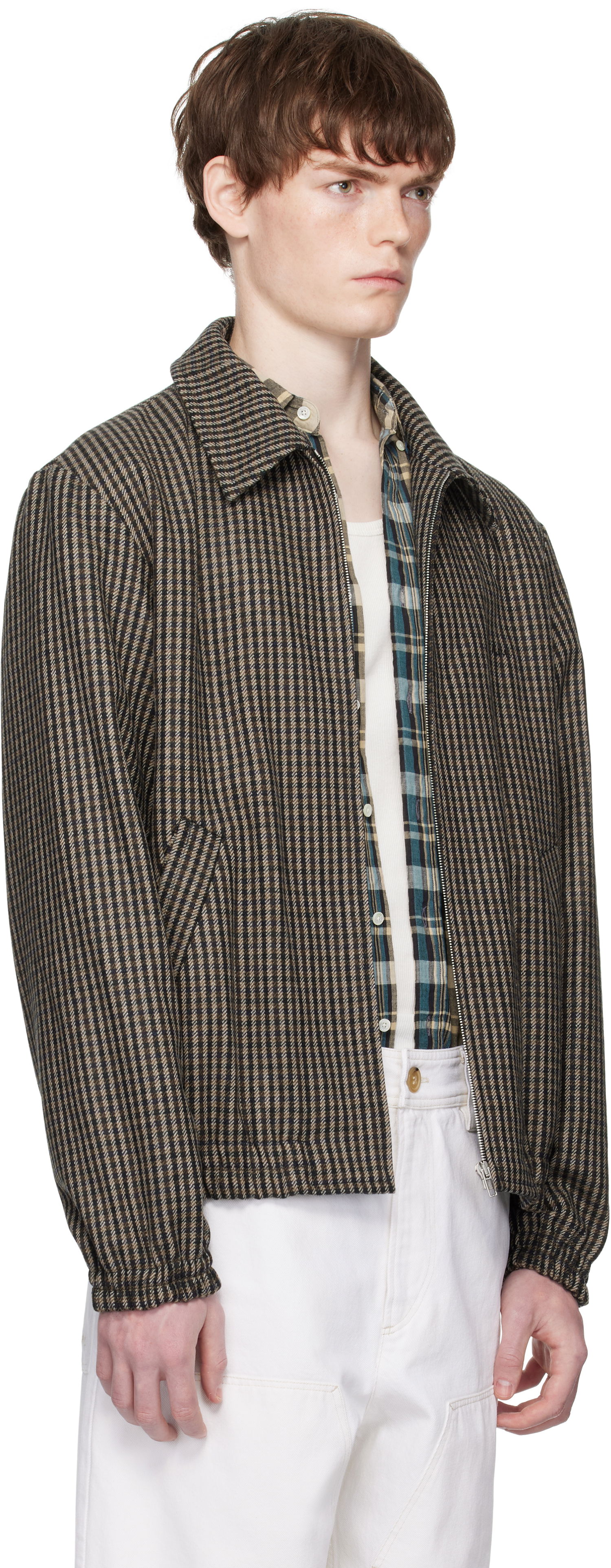 Jakna A.P.C. A.P.C. Gilbert Houndstooth Zip Jacket Smeđa | WOASP-M32018, 1