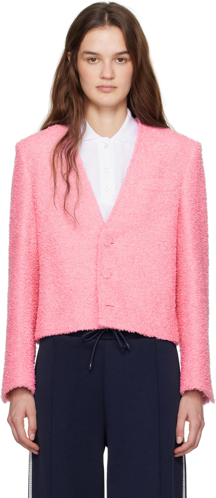 Džemper MSGM MSGM Cropped Bouclé Jacket Ružičasta | 3841MDG15 257113