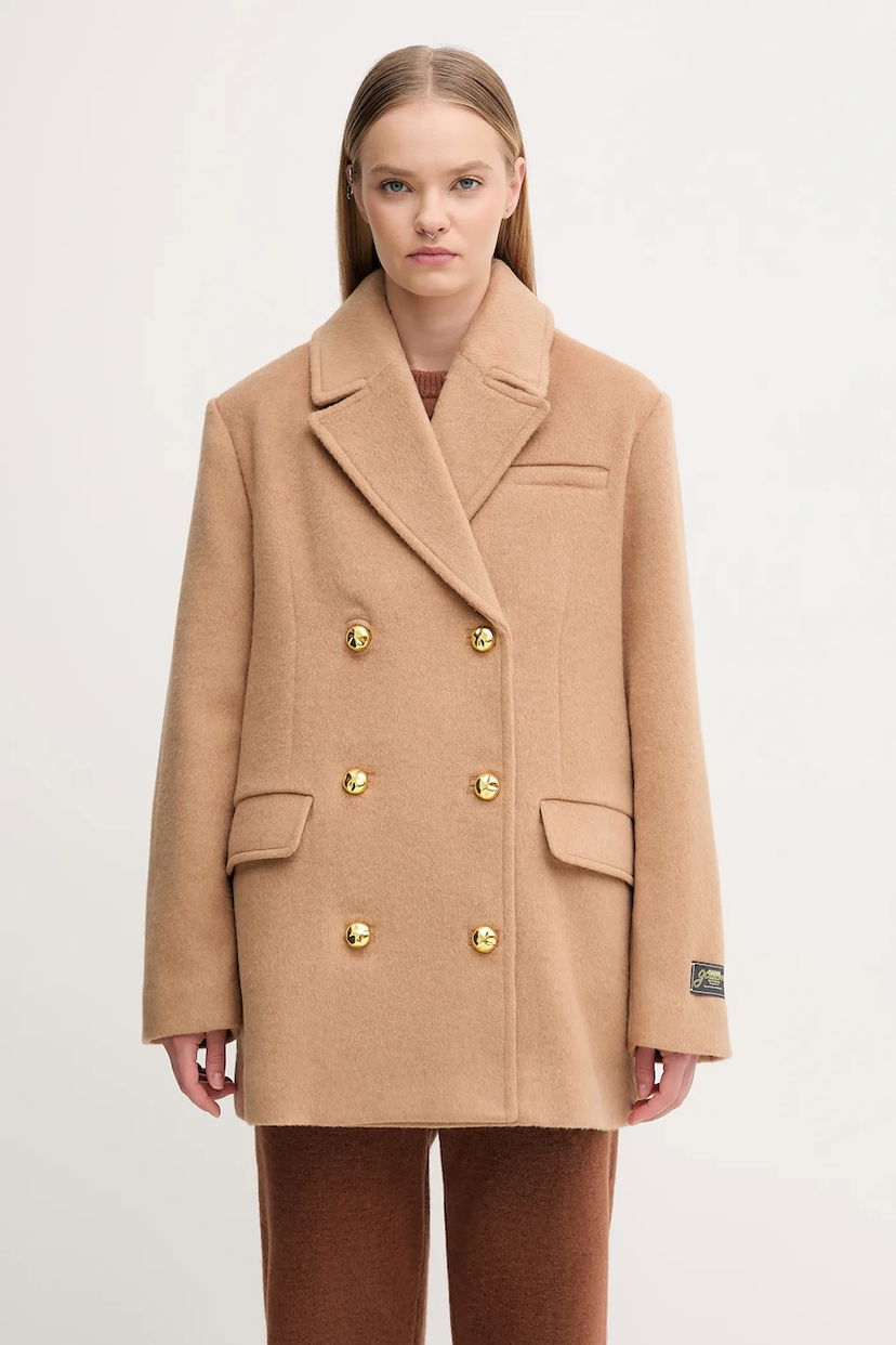 Kaputi GANNI GANNI Double Faced Wool Double Breasted Blazer Bež | W0876