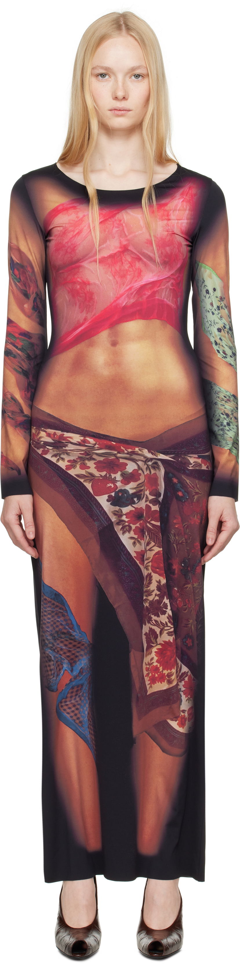 Haljina Marine Serre Marine Serre Recycled Draped Statue Jersey Maxi Dress Crna | WDR297A CJER0076