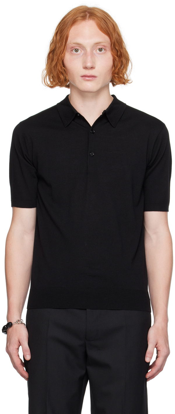Polo majica Dries Van Noten Black Three-Button Polo Crna | 242-021202-9700