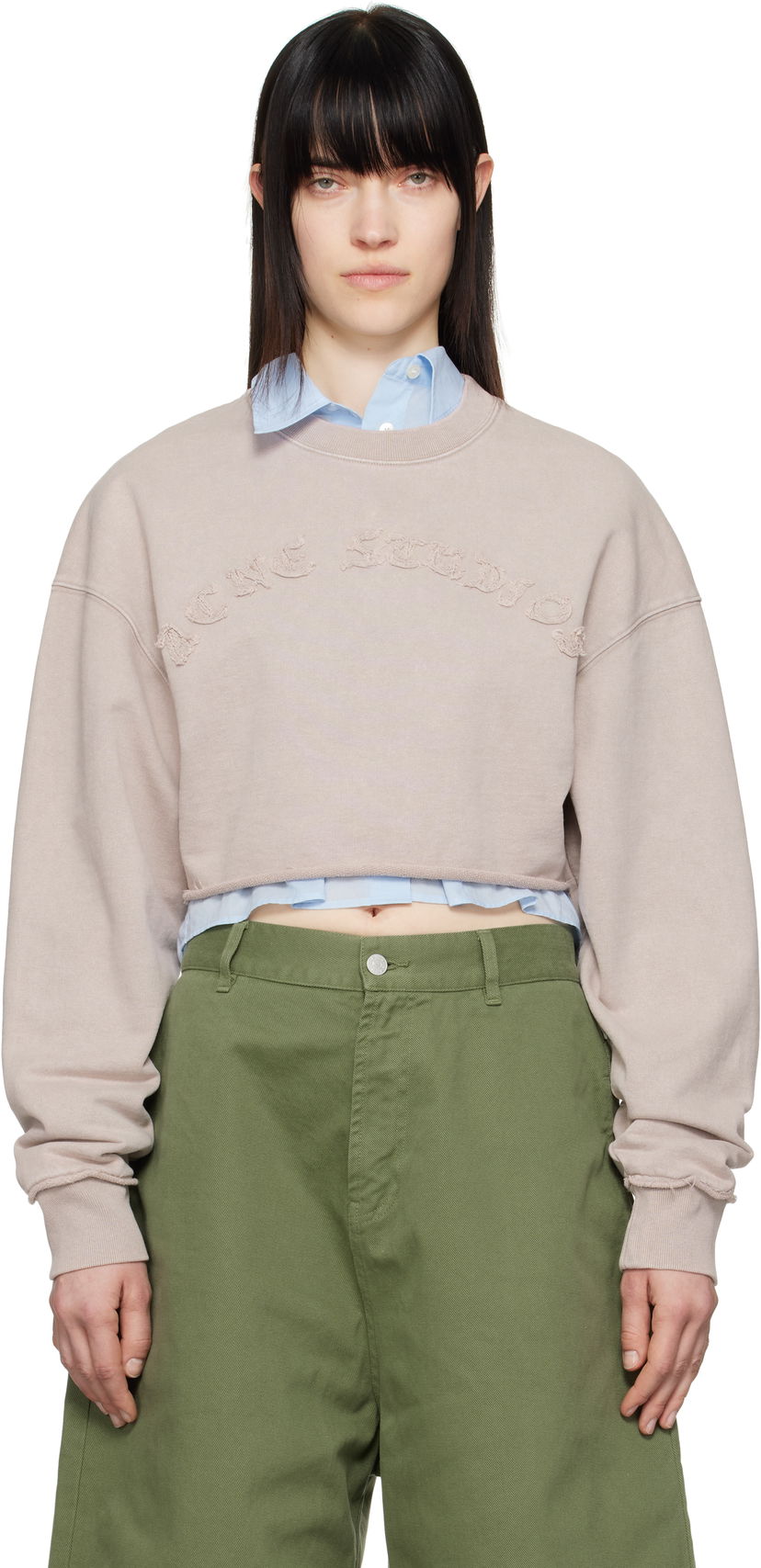 Džemper Acne Studios Acne Studios Cropped Logo Sweatshirt Ružičasta | AI0158-