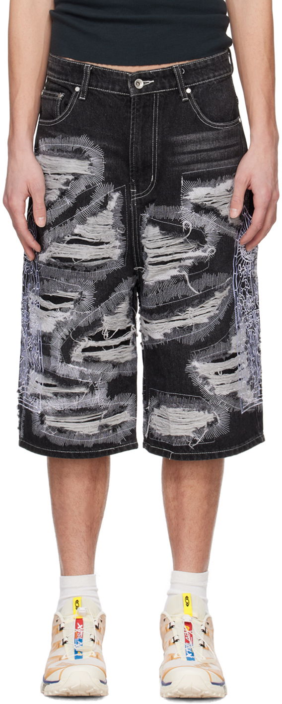 Kratke hlače Who Decides War Who Decides War Embroidered Denim Shorts Crna | 1120640002SS24